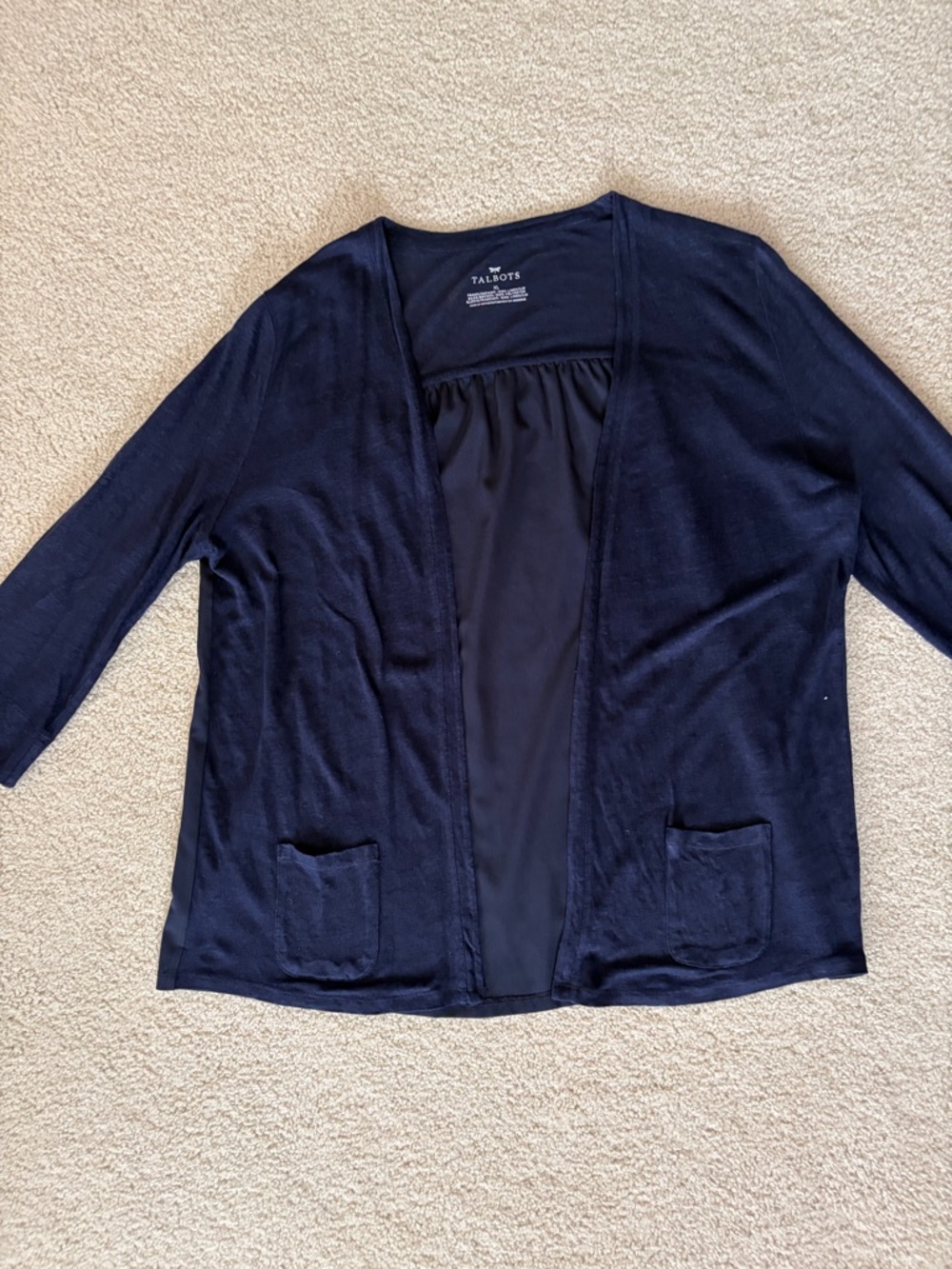 Talbots Navy Open-Front Lightweight Cardigan with Pockets - Picture 5 of 7